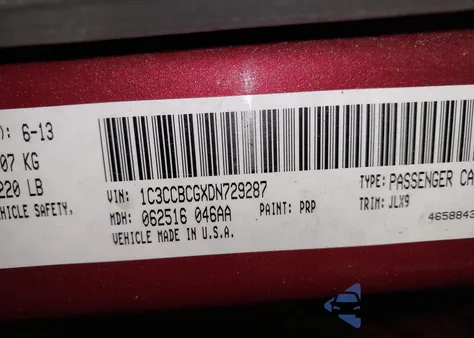 2013 Chrysler 200 Limited from USA, damaged, VIN 1C3CCBCGXDN729287